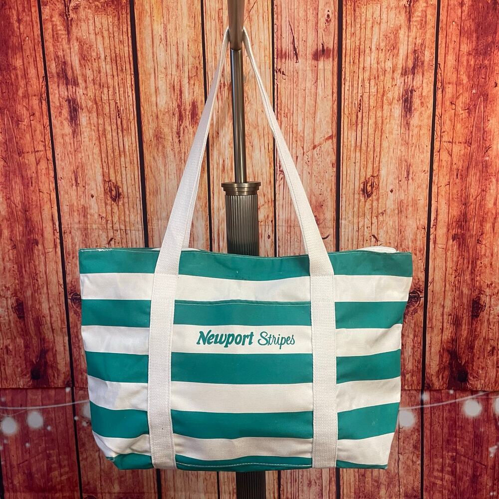 Vintage Newport Stripes Cigarettes Large Tote Bag Teal White Memorabilia VGUC